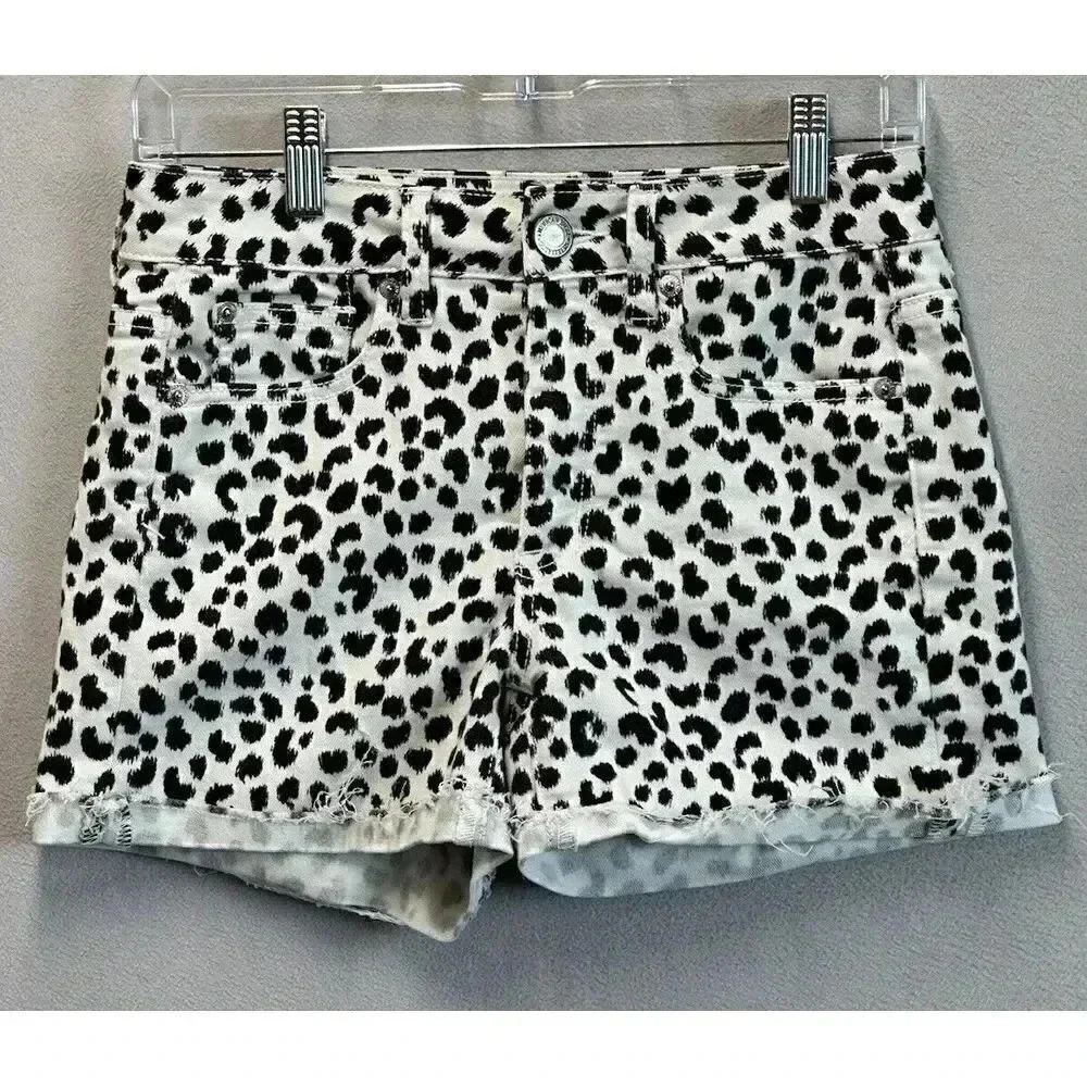 American Eagle Outfitters Womens Sz 2 Midi Jeans Shorts Stretch Cow Animal Print